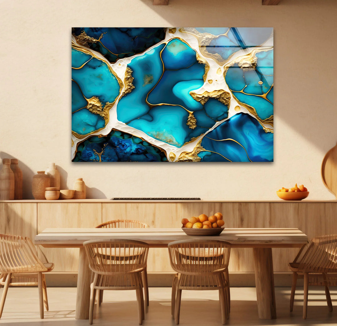 Turquoise Gold Abstract Wall Art – Luxurious Glass Print for Modern Interiors - MyPhotoStation