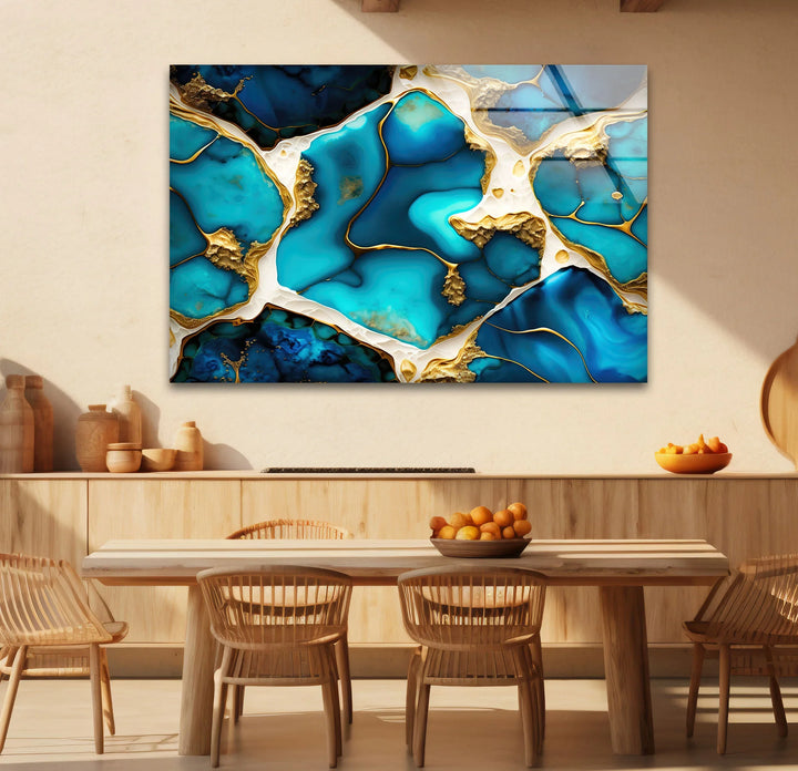 Turquoise Gold Abstract Wall Art – Luxurious Glass Print for Modern Interiors - MyPhotoStation