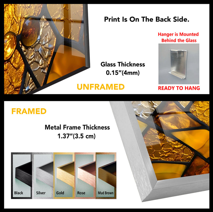 Goldene Buntglas-Wandkunst – Abstrakter strukturierter Glasdruck für Zuhause und Büro