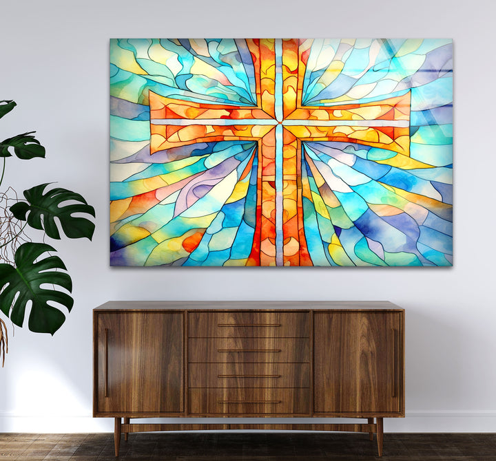 Sacred Cross Stained Glass Wall Art – Radiant Christian Home Decor