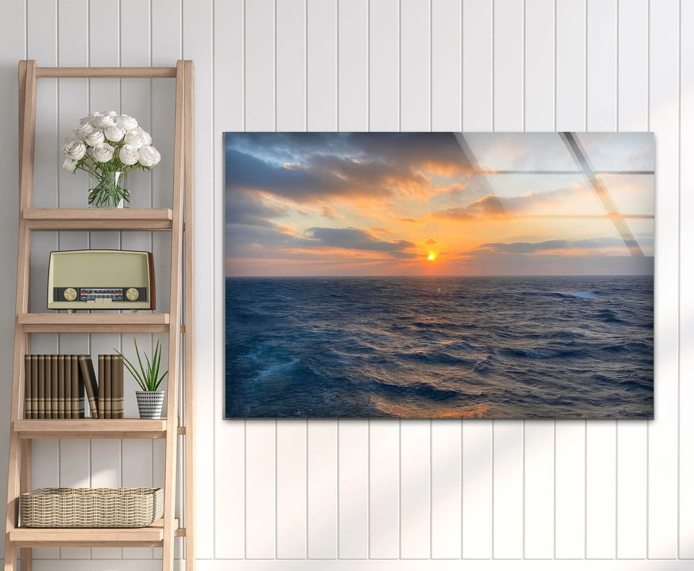 Ocean Horizon Sunset Wall Art – Serene Coastal View Tempered Glass Print - MyPhotoStation