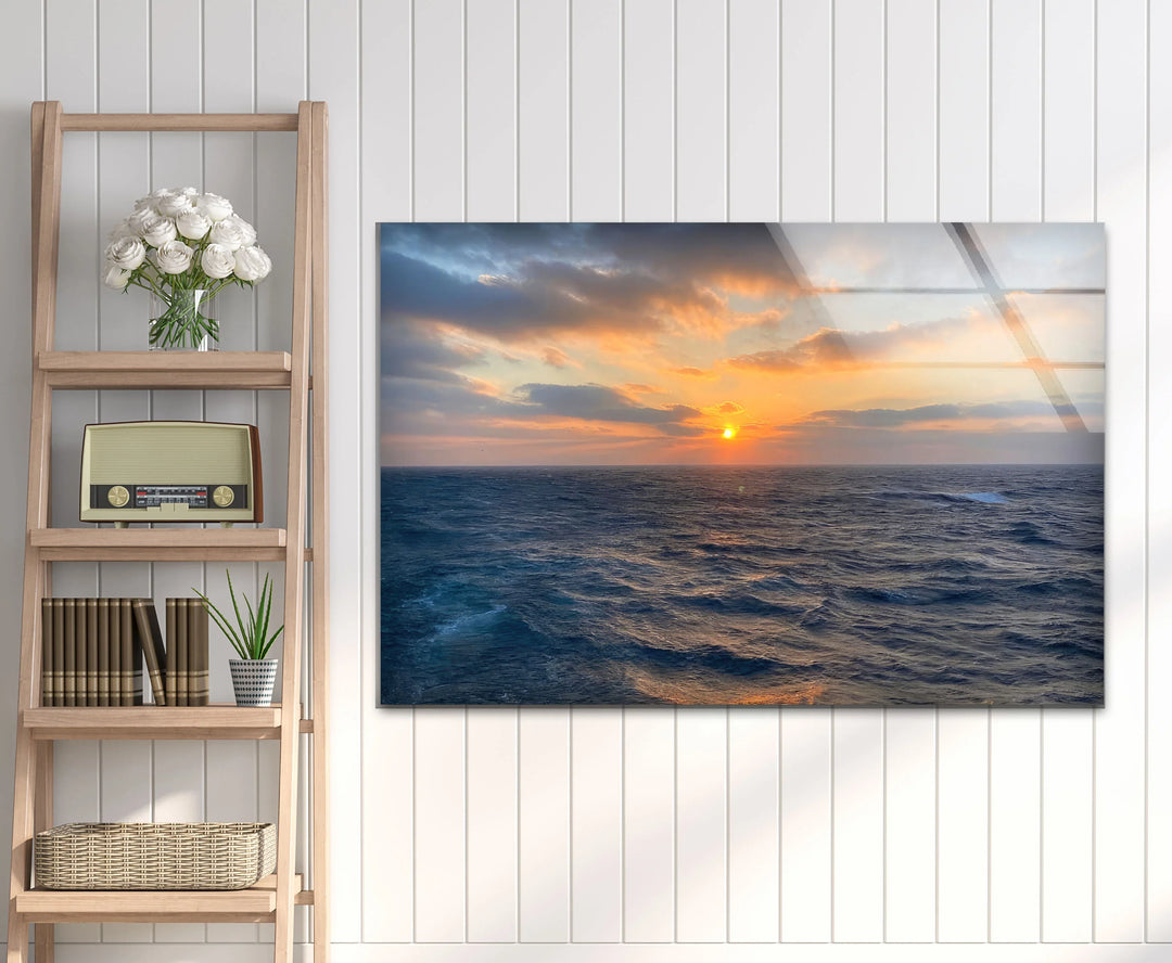 Ocean Horizon Sunset Wall Art – Serene Coastal View Tempered Glass Print - MyPhotoStation