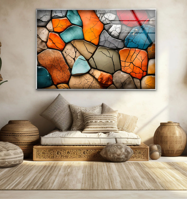 Colorful Stone Mosaic Wall Art – Cracked Texture Abstract Glass Print - MyPhotoStation