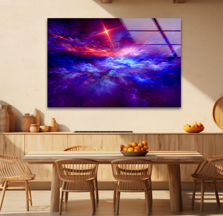 Purple Galaxy Cloud Wall Art – Vibrant Cosmic Sky Glass Print Décor