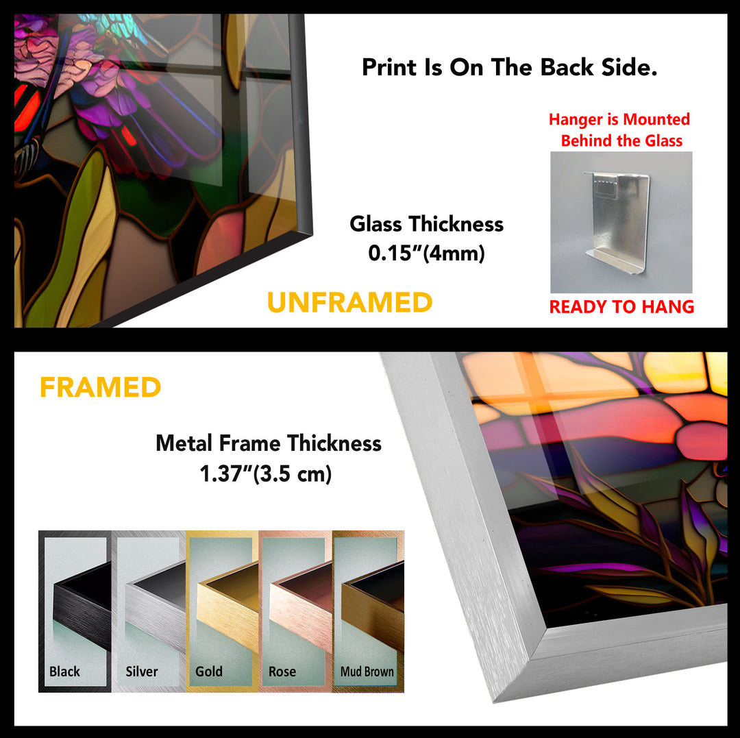 Hummingbird Stained Glass Wall Art – Sunset Floral Window Panel