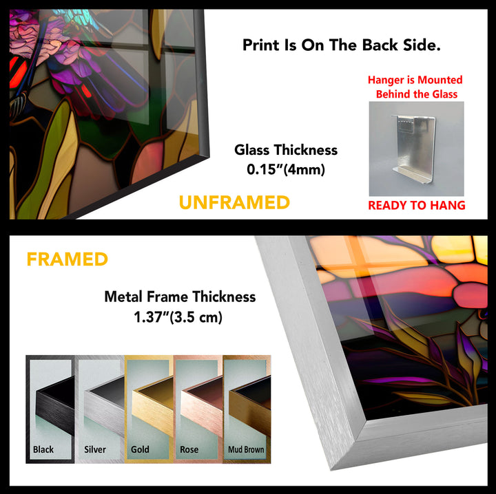 Hummingbird Stained Glass Wall Art – Sunset Floral Window Panel