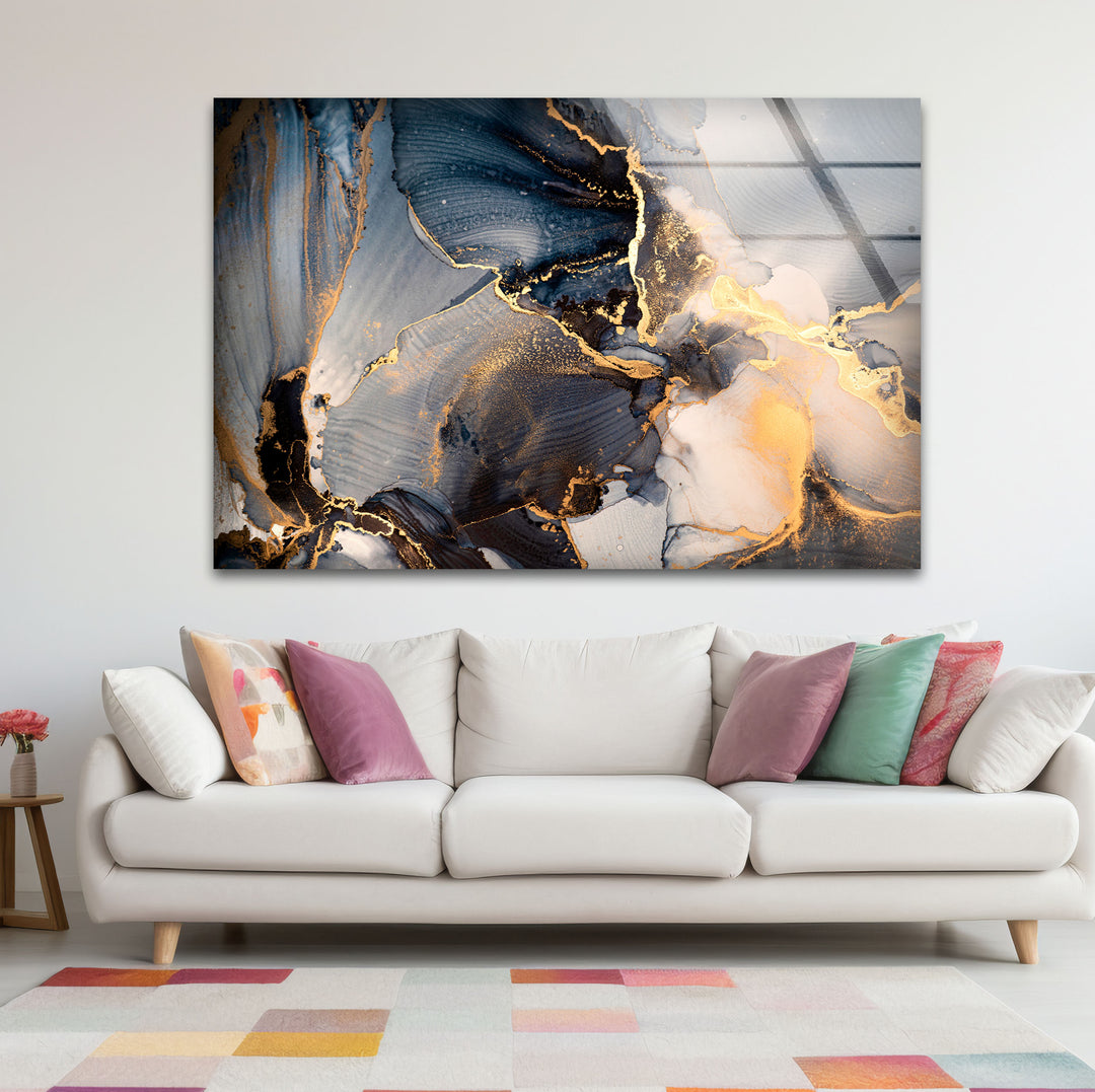 Golden Smoke Ink Wall Art – Elegant Abstract Glass Print Décor