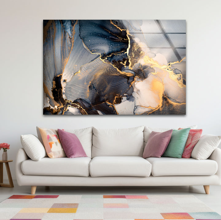 Golden Smoke Ink Wall Art – Elegant Abstract Glass Print Décor