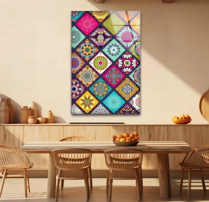 Bohemian Mandala Glass Wall Art – Colorful Mosaic Pattern for Eclectic Interiors - MyPhotoStation