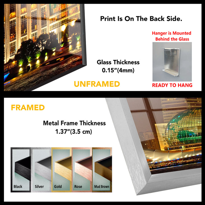 Shanghai Skyline Wall Art – Vibrant City Lights Glass Print for Modern Decor