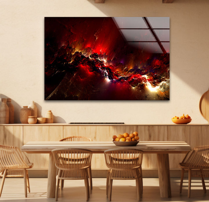 Crimson Nebula Wall Art – Fiery Red Abstract Galaxy Glass Print