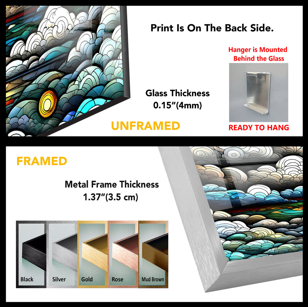 Stained Glass Sunrise Cloudscape Wall Art – Serene Horizon Decor