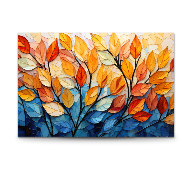 Stained Glass Autumn Leaves Wall Art – Tempered Glass Foliage Print - MyPhotoStation