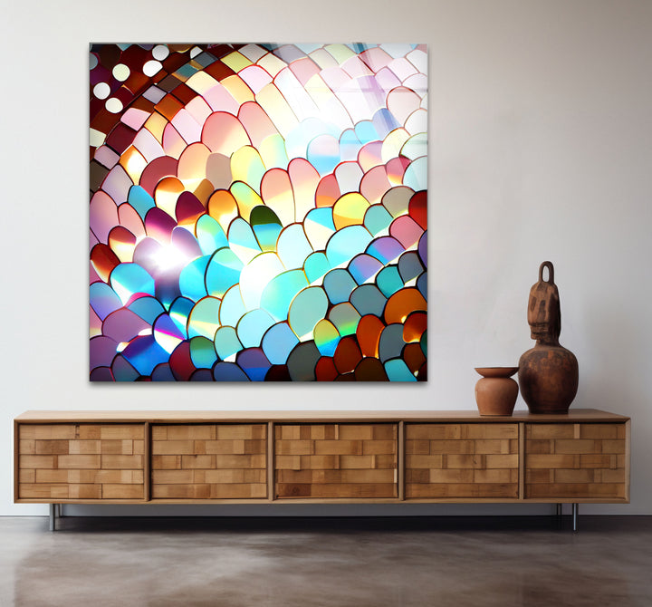 Rainbow Scale Glass Wall Art – Iridescent Abstract Decor Panel