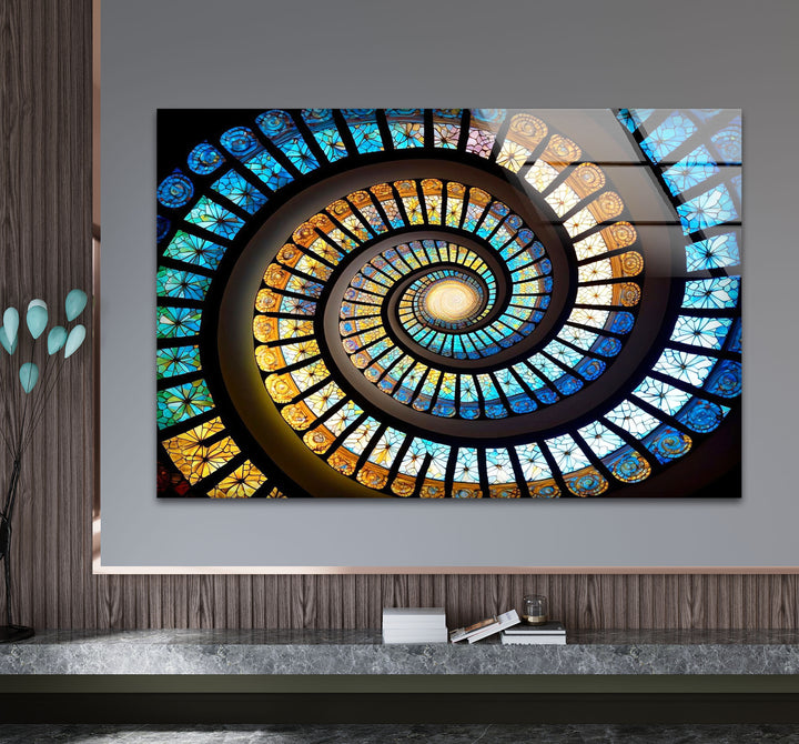 Spiral Stained Glass Window Art – Vibrant Mosaic Spiral for Home Decor