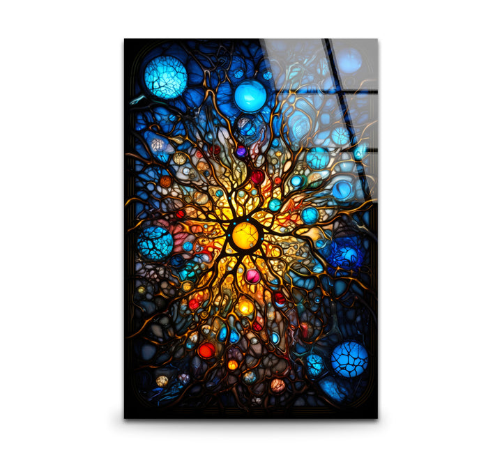 Celestial Stained Glass Wall Art – Cosmic Sunburst Galaxy Design
