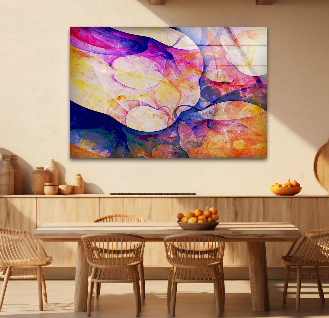 Color Swirl Abstract Glass Wall Art – Vibrant Purple, Yellow & Blue Modern Decor - MyPhotoStation