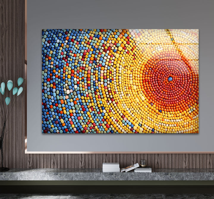 Sunburst Dot Mosaik-Glaswandkunst – Lebendiges buntes Kreismuster