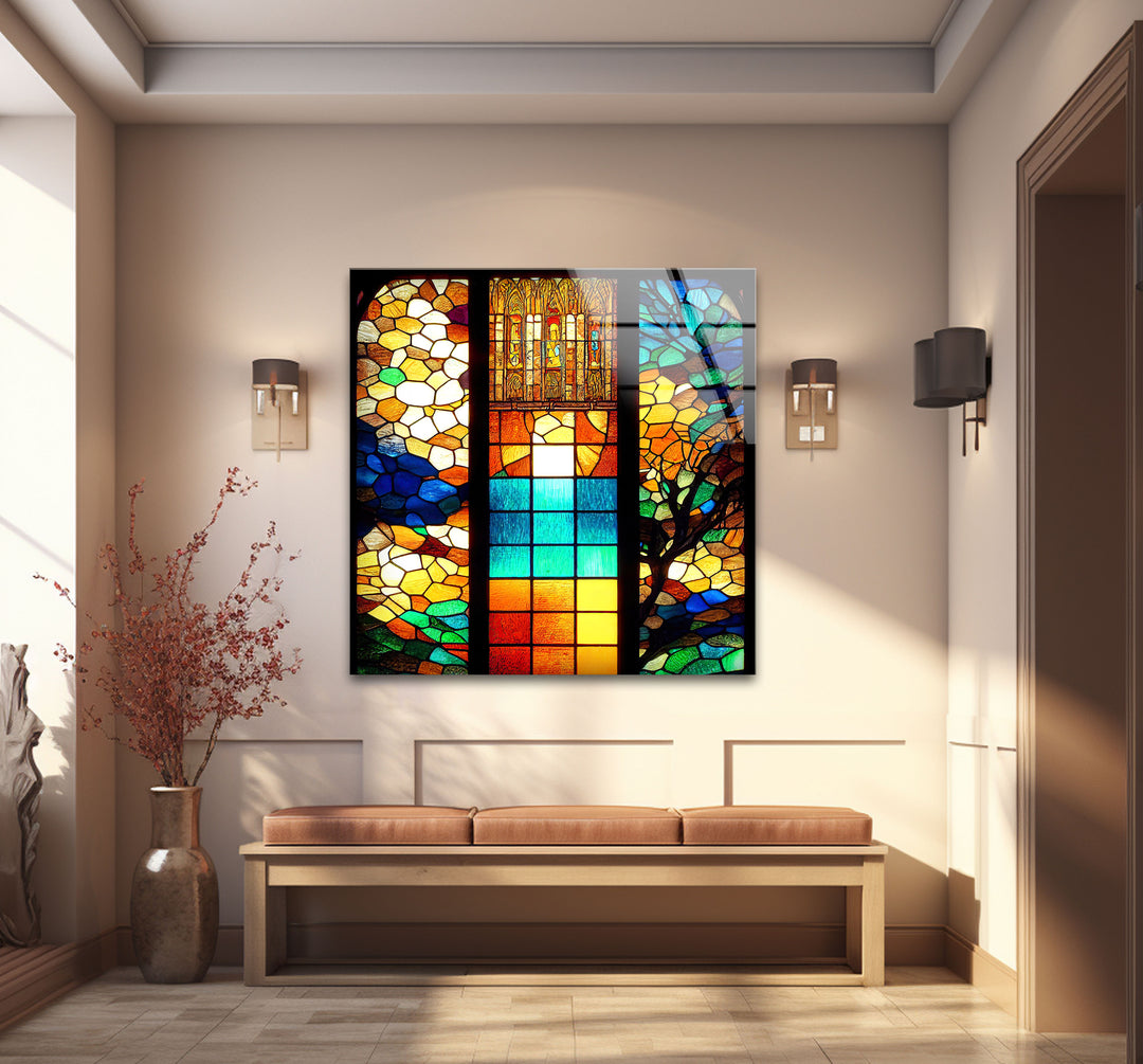 Buntglasfensterkunst – Lebendiges, von Kathedralen inspiriertes Design