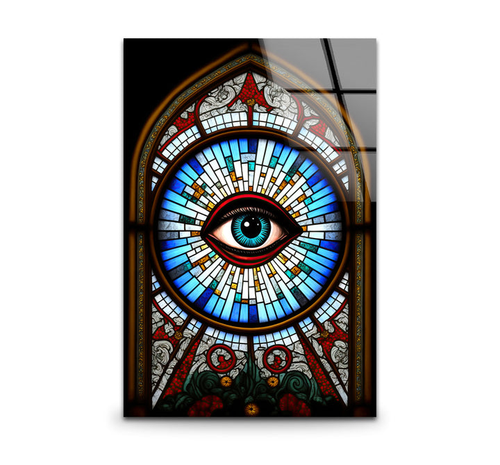 All-Seeing Eye Stained Glass Wall Art – Illuminati-Inspired Gothic Decor