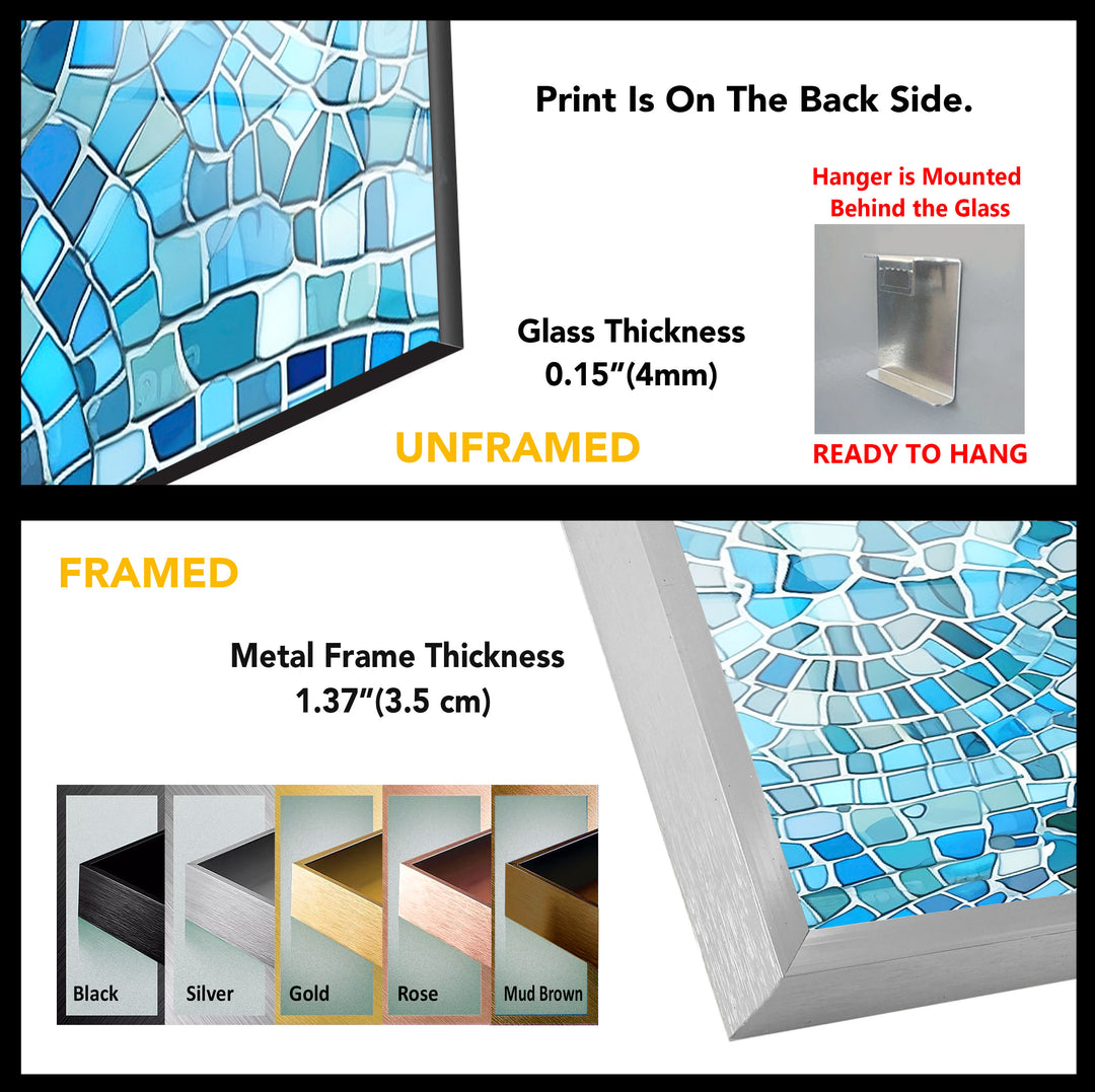 Aqua Blue Mosaic Glass Wall Art – Coastal Geometric Decor for Bathroom & Spa