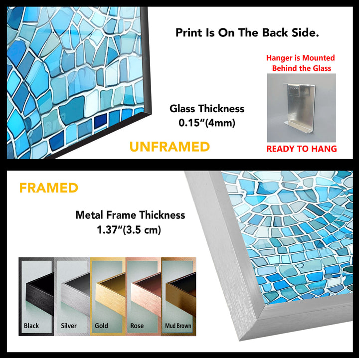 Aqua Blue Mosaic Glass Wall Art – Coastal Geometric Decor for Bathroom & Spa
