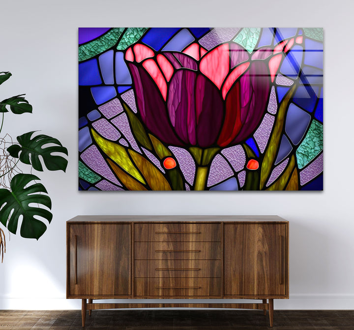 Stained Glass Tulip Wall Art – Vibrant Floral Glass Panel Decor