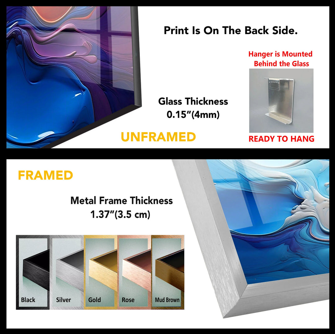 Color Flow Abstract Glass Wall Art – Vibrant Blue & Pink Modern Decor - MyPhotoStation