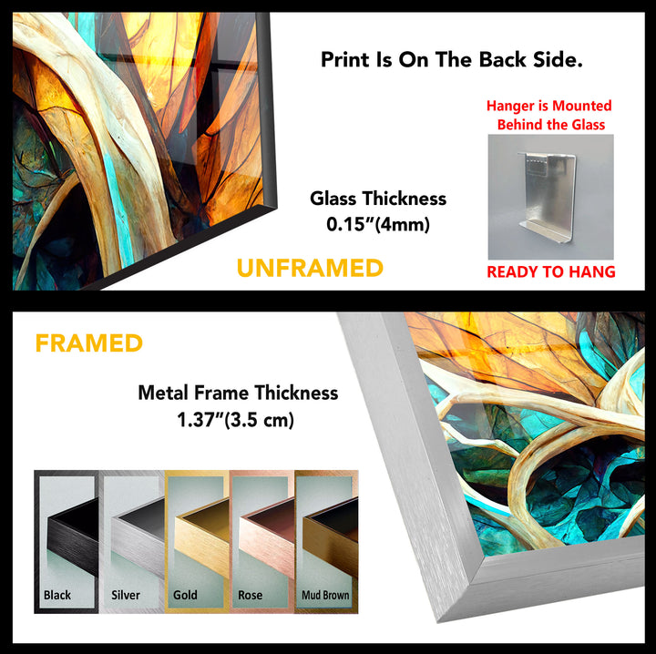 Von der Natur inspirierte Buntglas-Wandkunst – Abstraktes Blattdesign 