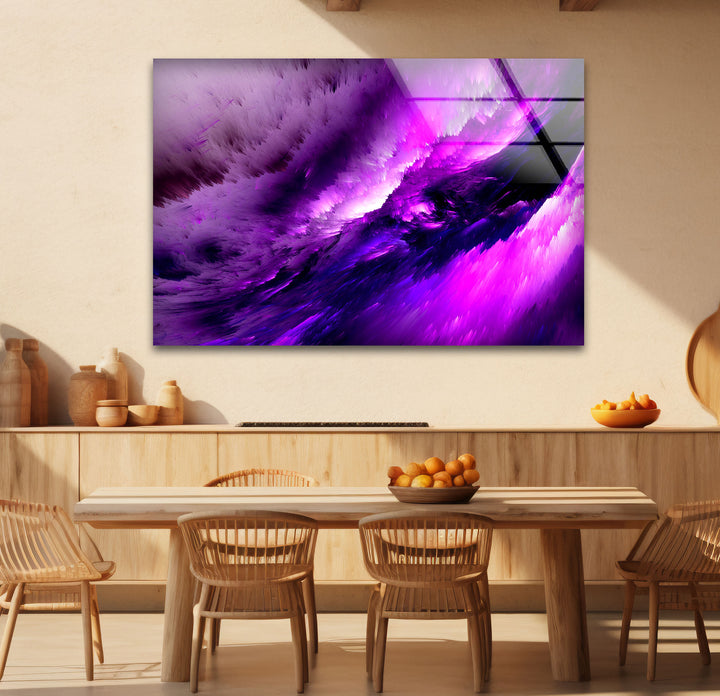 Violet Cosmic Storm Wall Art – Abstract Purple Energy Glass Print