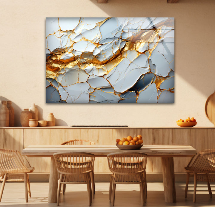 Golden Vein Marble Glass Wall Art – Luxury Abstract Stone Design for Modern Interiors