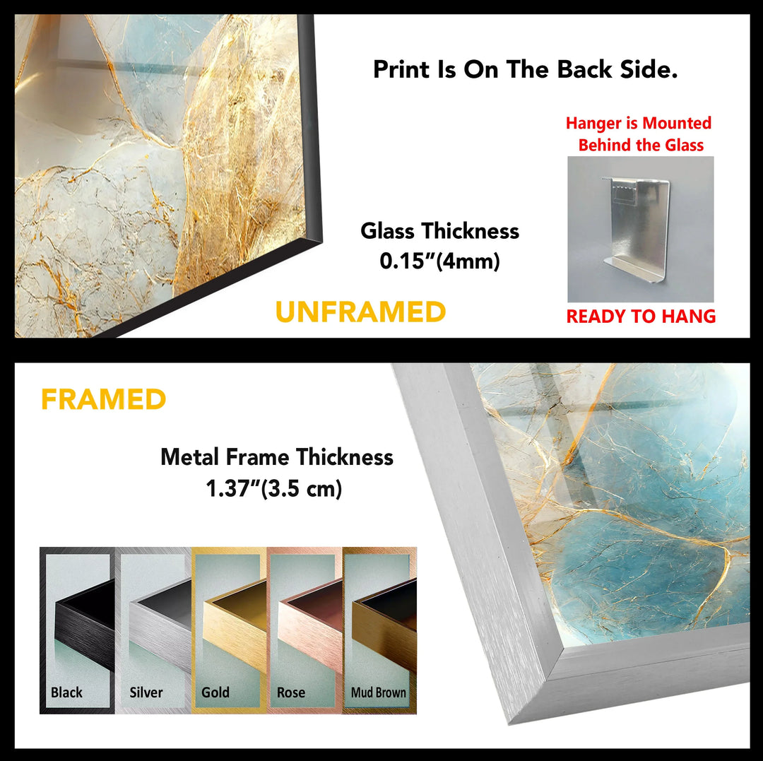 Blue White Marble Wall Art – Elegant Stone Glass Print with Gold Veining for Modern Luxury Interior Decor - MyPhotoStation