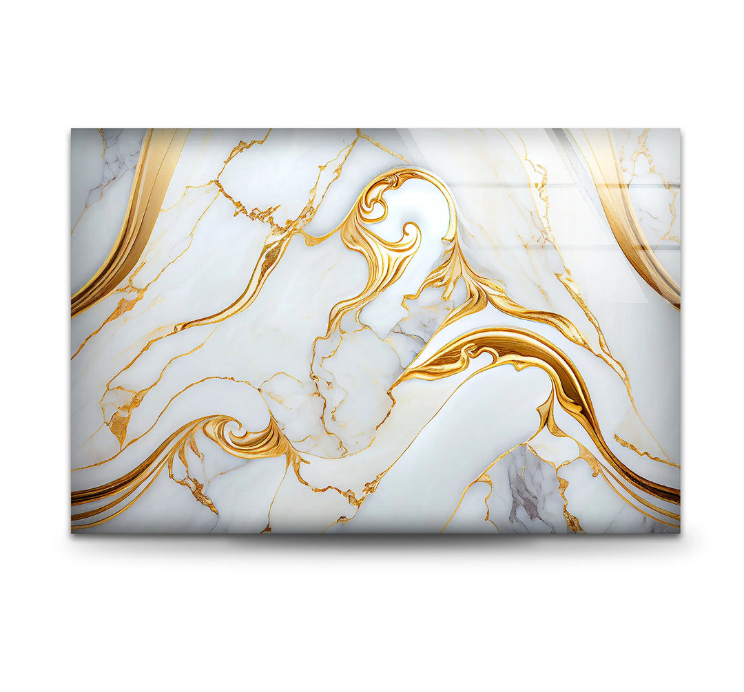Luxury White Marble Wall Art with Gold Swirl – Elegant Glass Print for Modern Interiors - MyPhotoStation