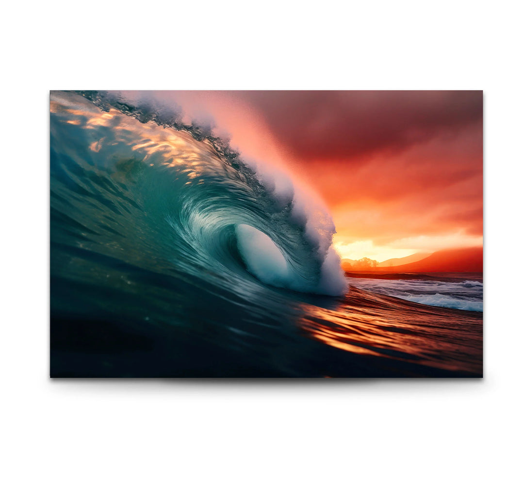 Sunset Barrel Wave Wall Art – Ocean Wave Glass Print for Coastal Home Decor - MyPhotoStation