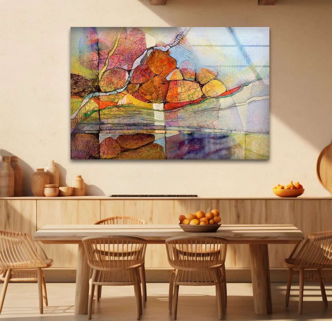 Abstract Stone Reflection Glass Wall Art – Nature-Inspired Earthy Tones - MyPhotoStation