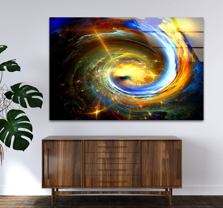 Galactic Vortex Wall Art – Spiral Energy Cosmos Glass Print Décor