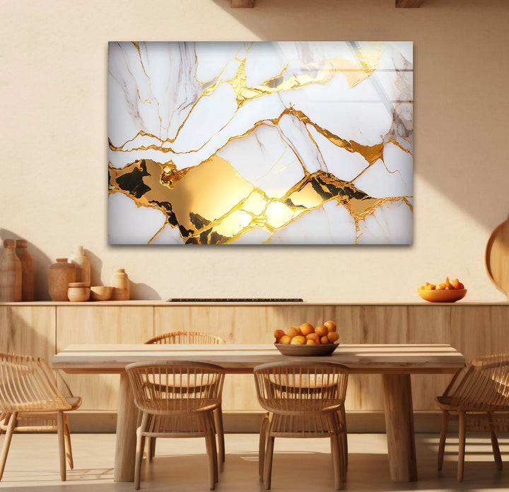 White and Gold Marble Wall Art – Luxury Glass Print for Elegant Interiors - MyPhotoStation