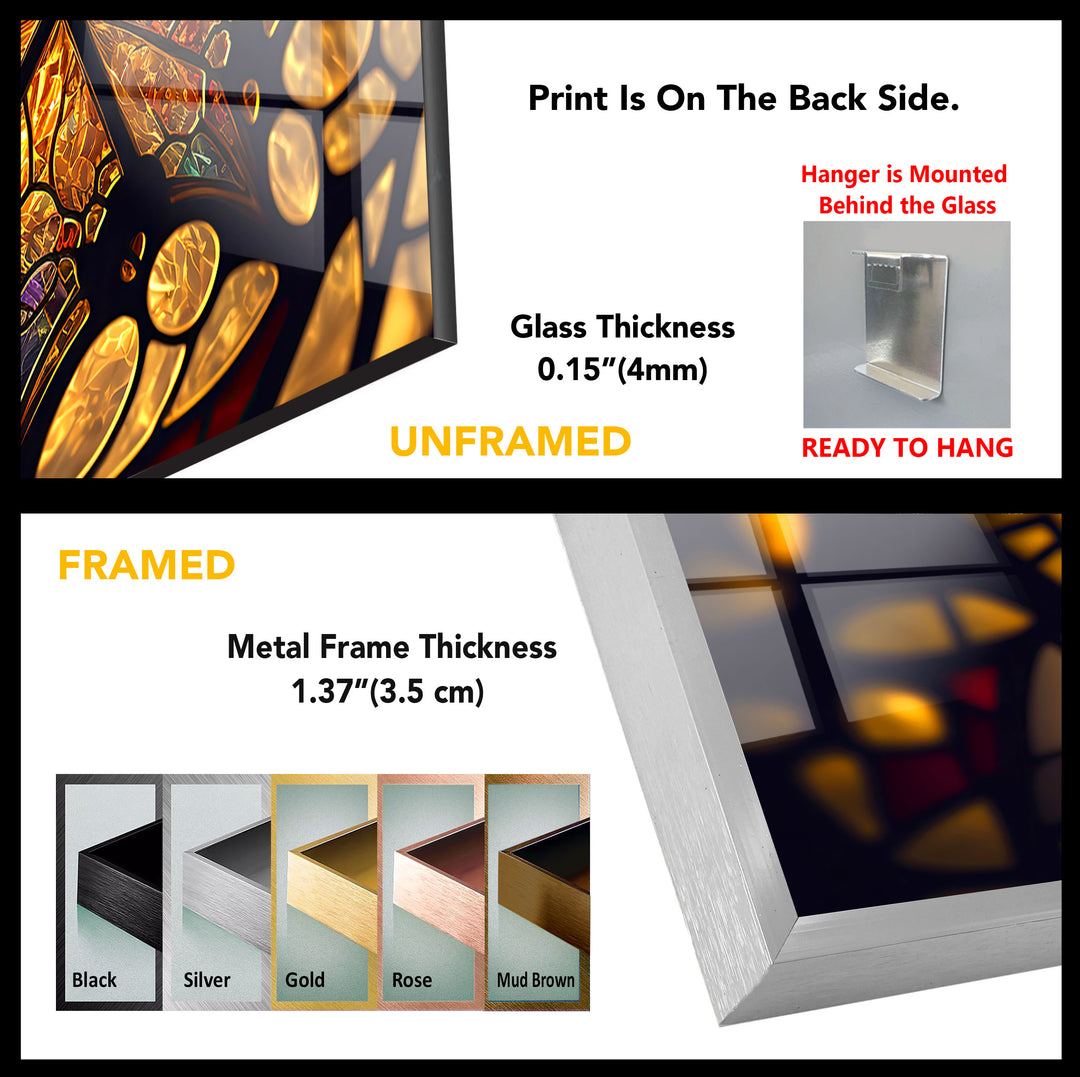 Goldene Buntglas-Wandkunst – Beleuchtete Mosaik-Lichtreflexionen