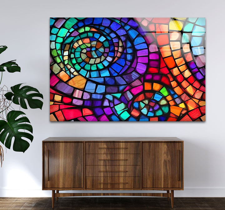 Vibrant Spiral Stained Glass Wall Art – Colorful Mosaic Window Design