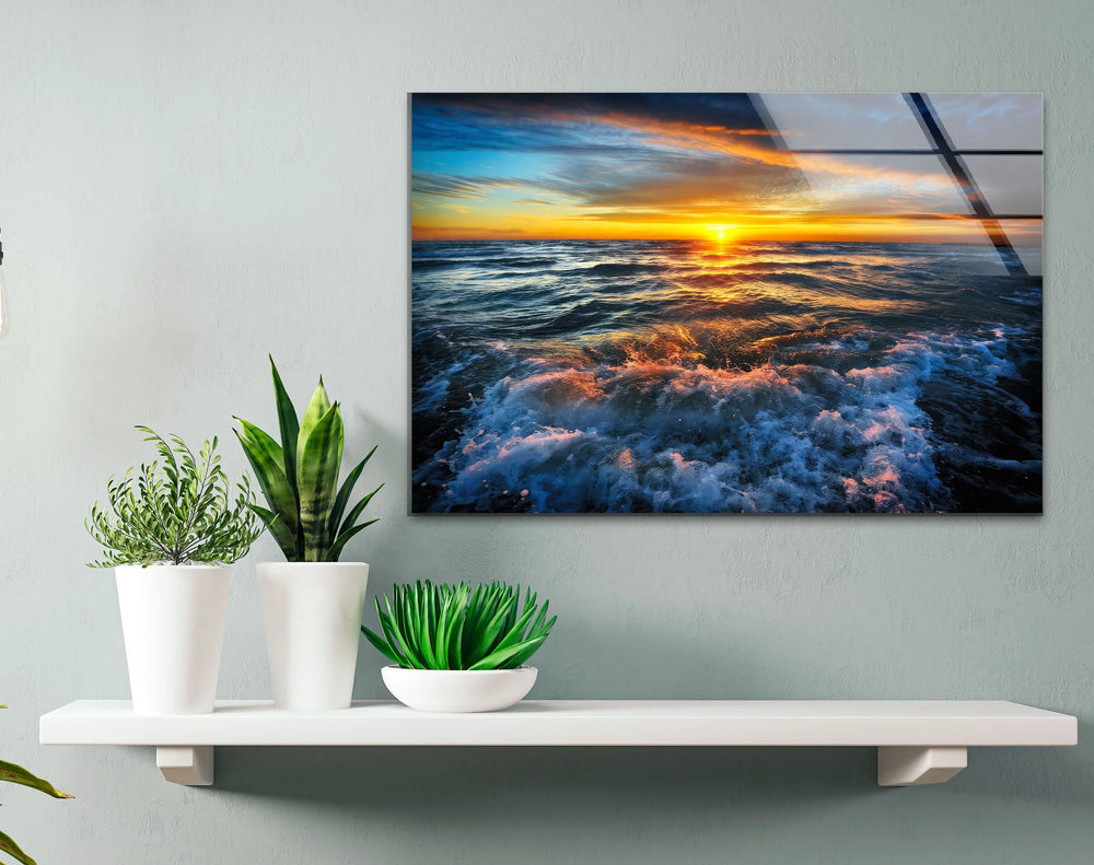 Ocean Sunset Wall Art – Vibrant Seascape Glass Print for Coastal Decor - MyPhotoStation