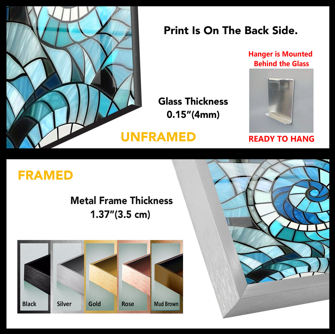 Nautical Spiral Stained Glass Wall Art – Blue Ocean Wave Design