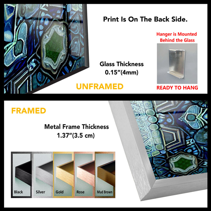 Blue Mandala Glass Wall Art – Intricate Geometric Design, Modern Home & Office Decor