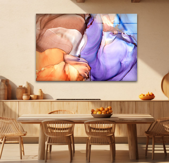 Purple and Amber Abstract Wall Art – Modern Glass Artwork for Living Rooms