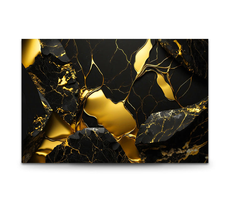 Black and Gold Abstract Wall Art – Modern Glass Print with Luxury Shine - MyPhotoStation