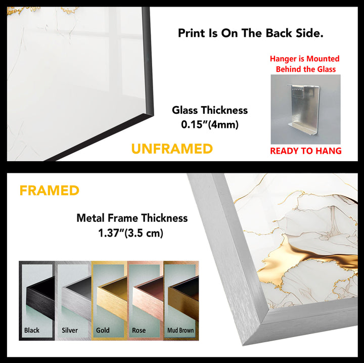 White Gold Marble Abstract Wall Art – Modern Luxury Glass Print for Elegant Interiors
