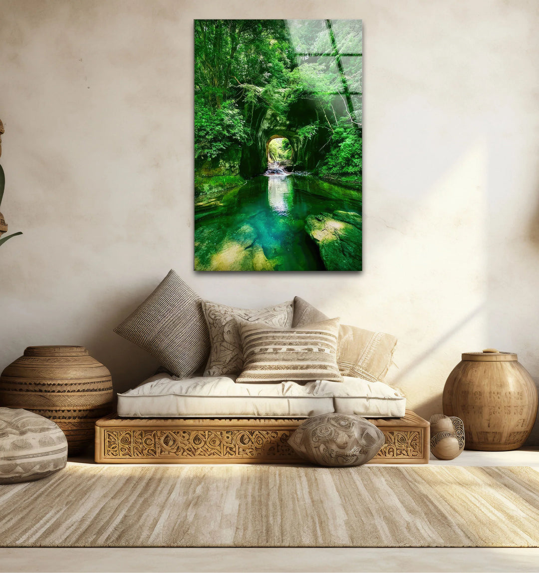 Emerald Forest Tunnel Wall Art – Lush Nature Glass Print for Zen Home Decor - MyPhotoStation
