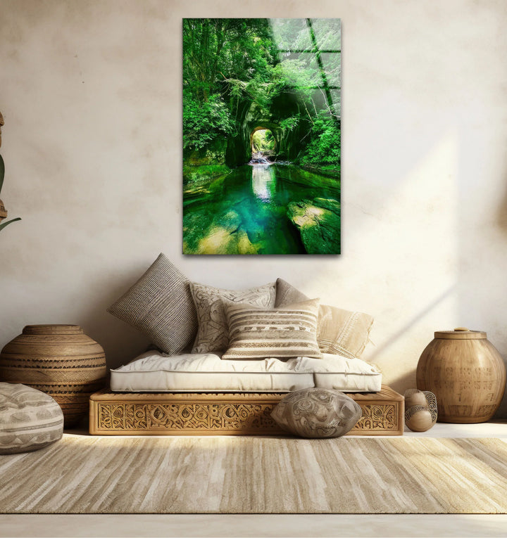 Emerald Forest Tunnel Wall Art – Lush Nature Glass Print for Zen Home Decor - MyPhotoStation