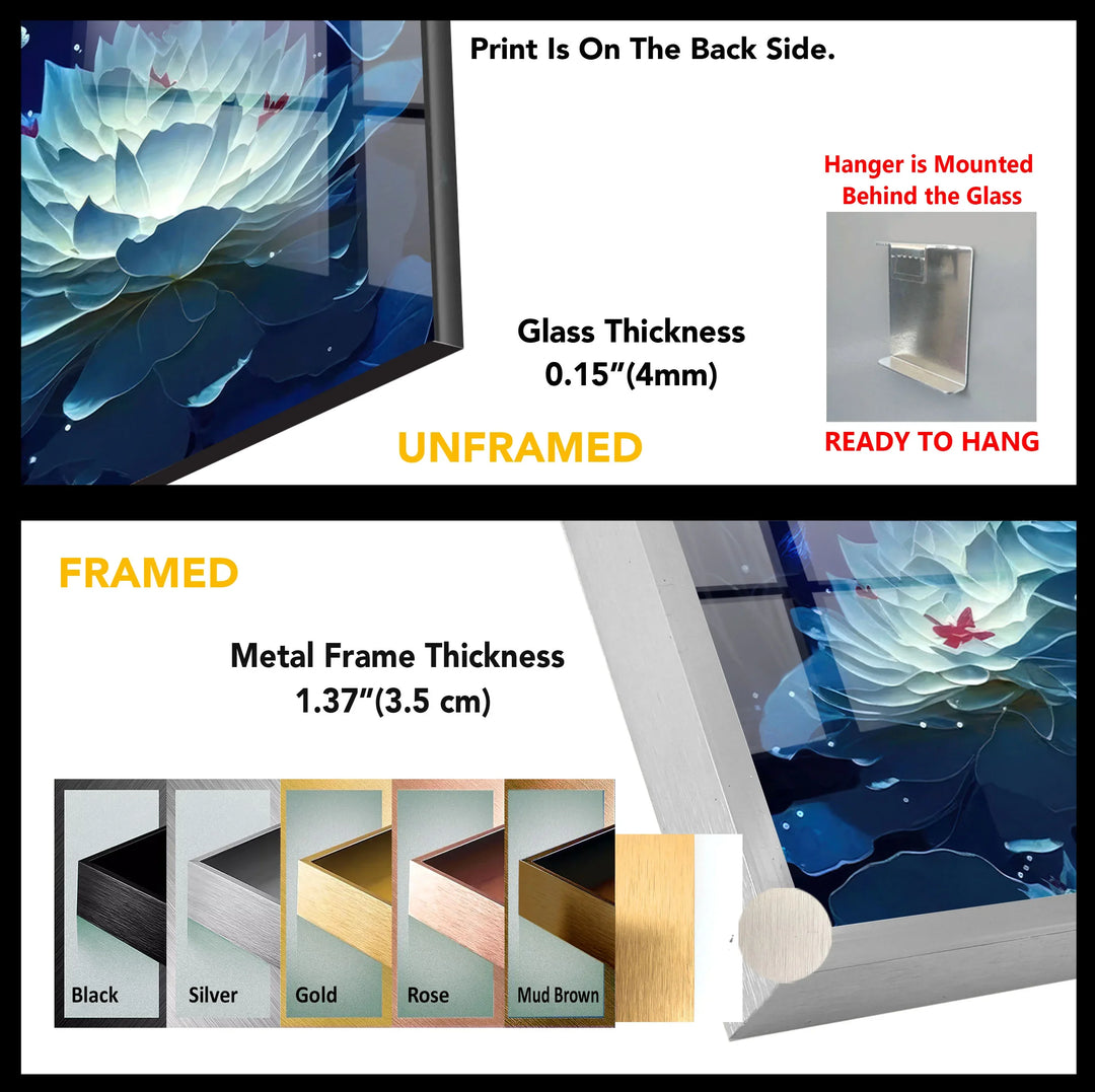 Moonlit Koi Fish and Lotus Wall Art – Tranquil Blue Glass Panel for Zen Decor