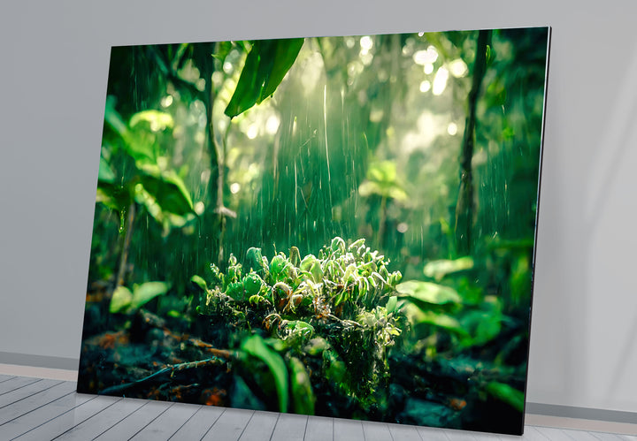Lush Rainforest Glass Wall Art – Tranquil Greenery & Nature Serenity