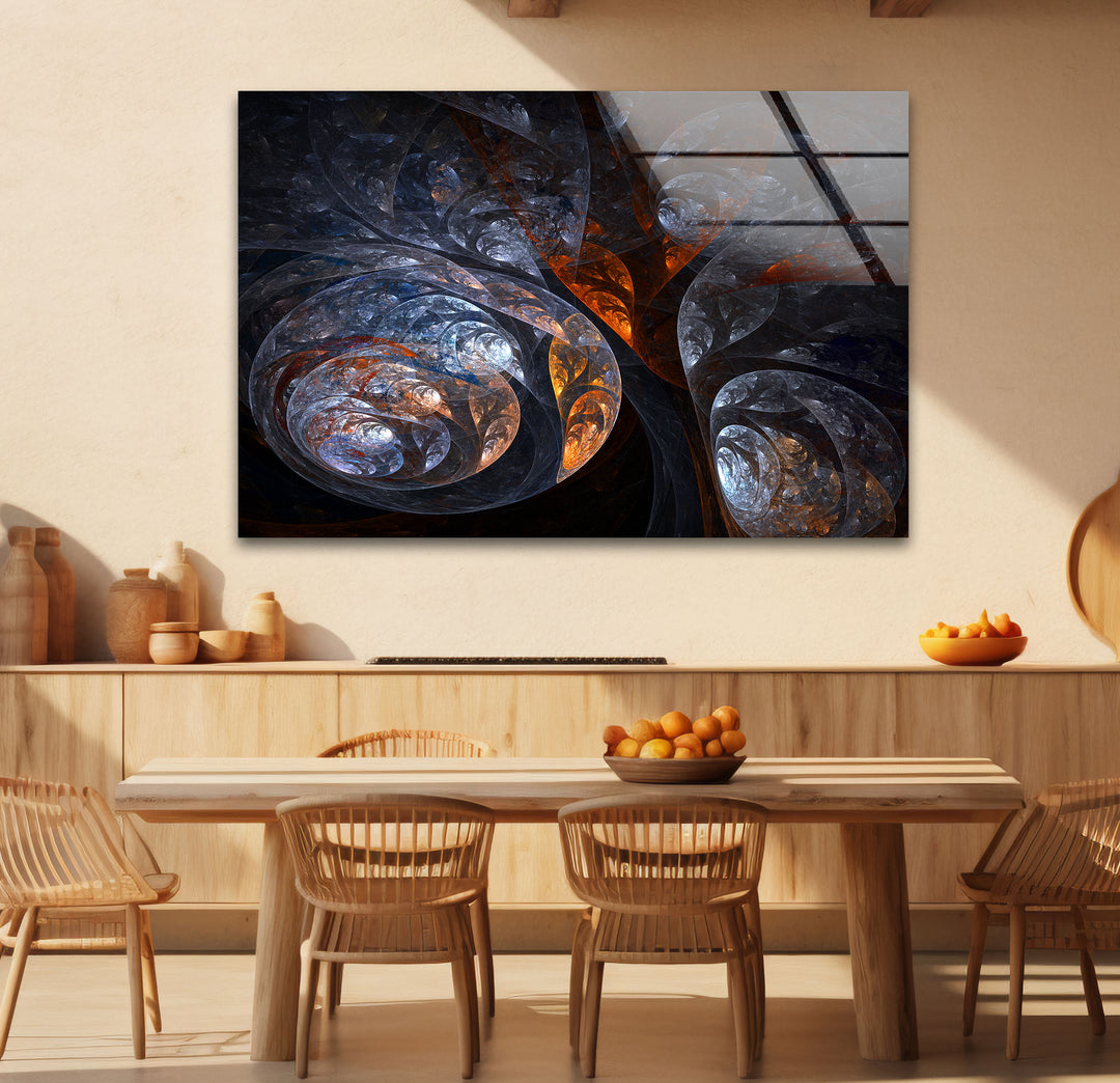 Cosmic Fractal Swirl Wall Art – Dark Abstract Universe Glass Print